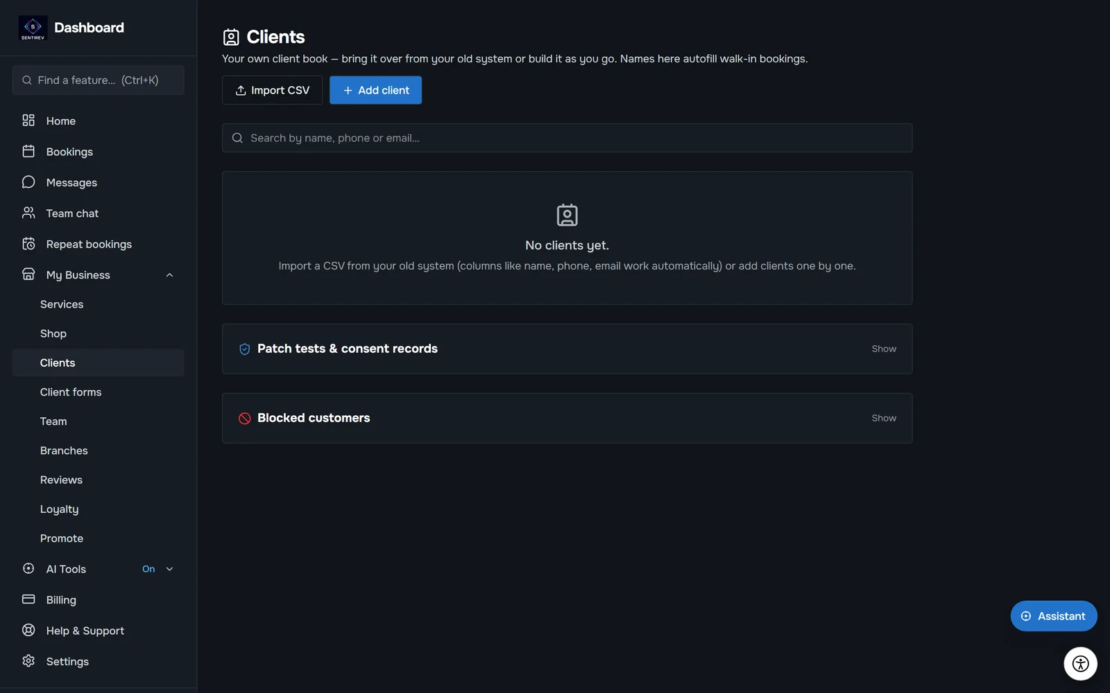 Client list in SENTIREV