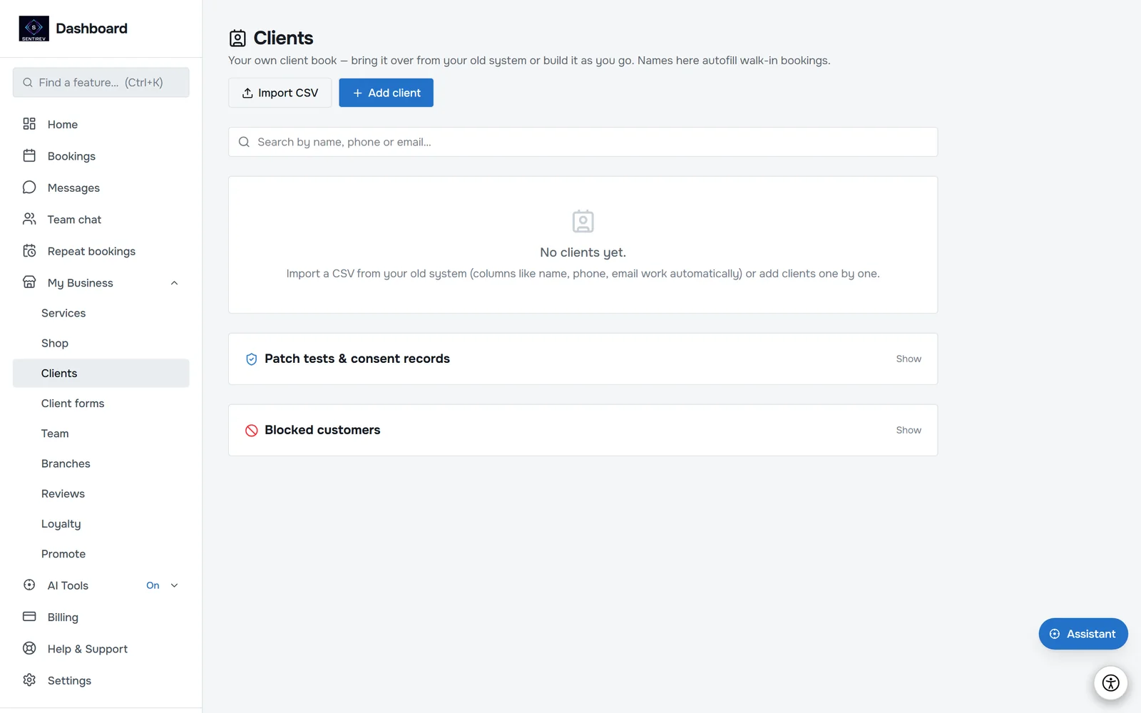 Client list in SENTIREV
