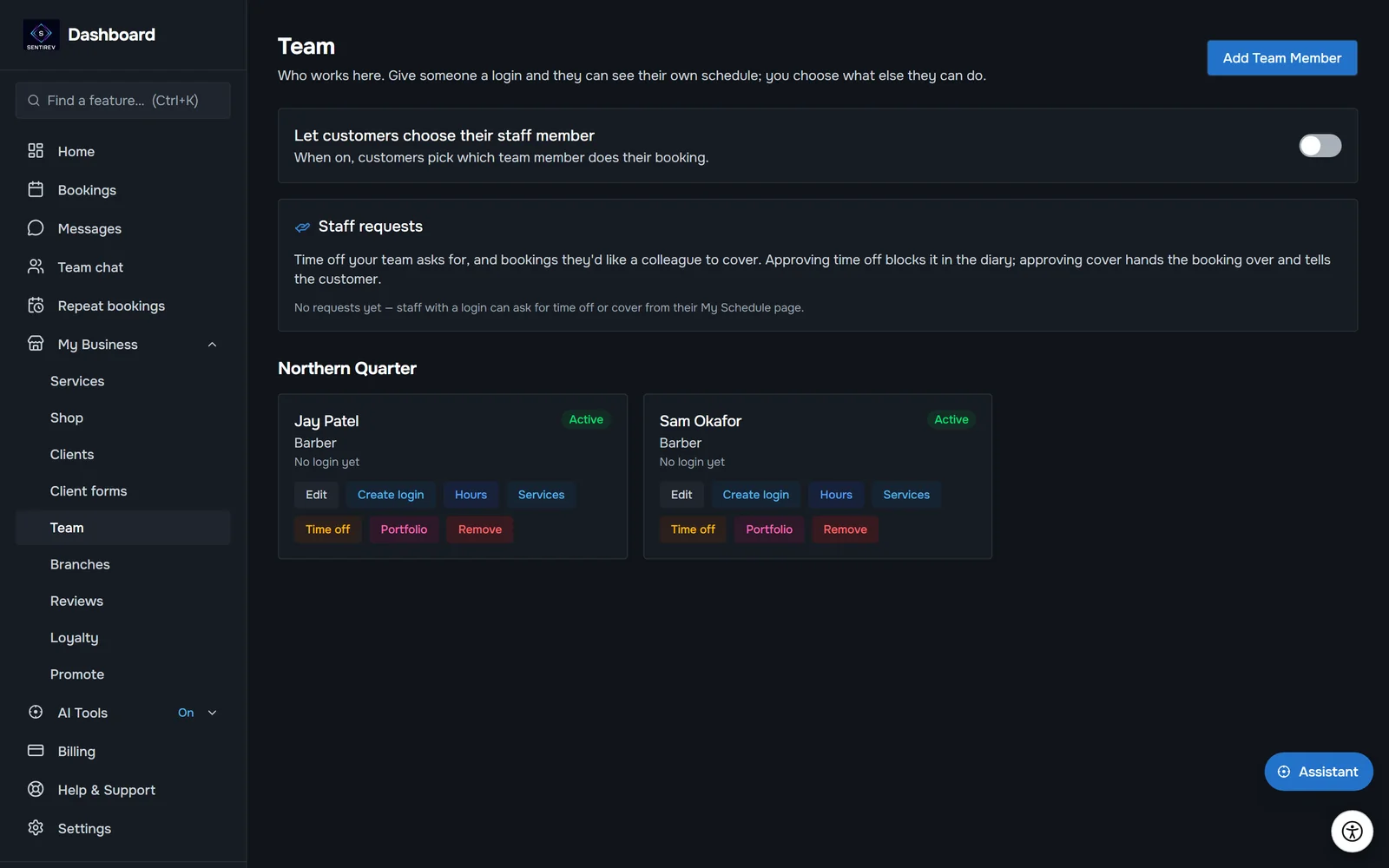 Staff accounts and permissions in SENTIREV