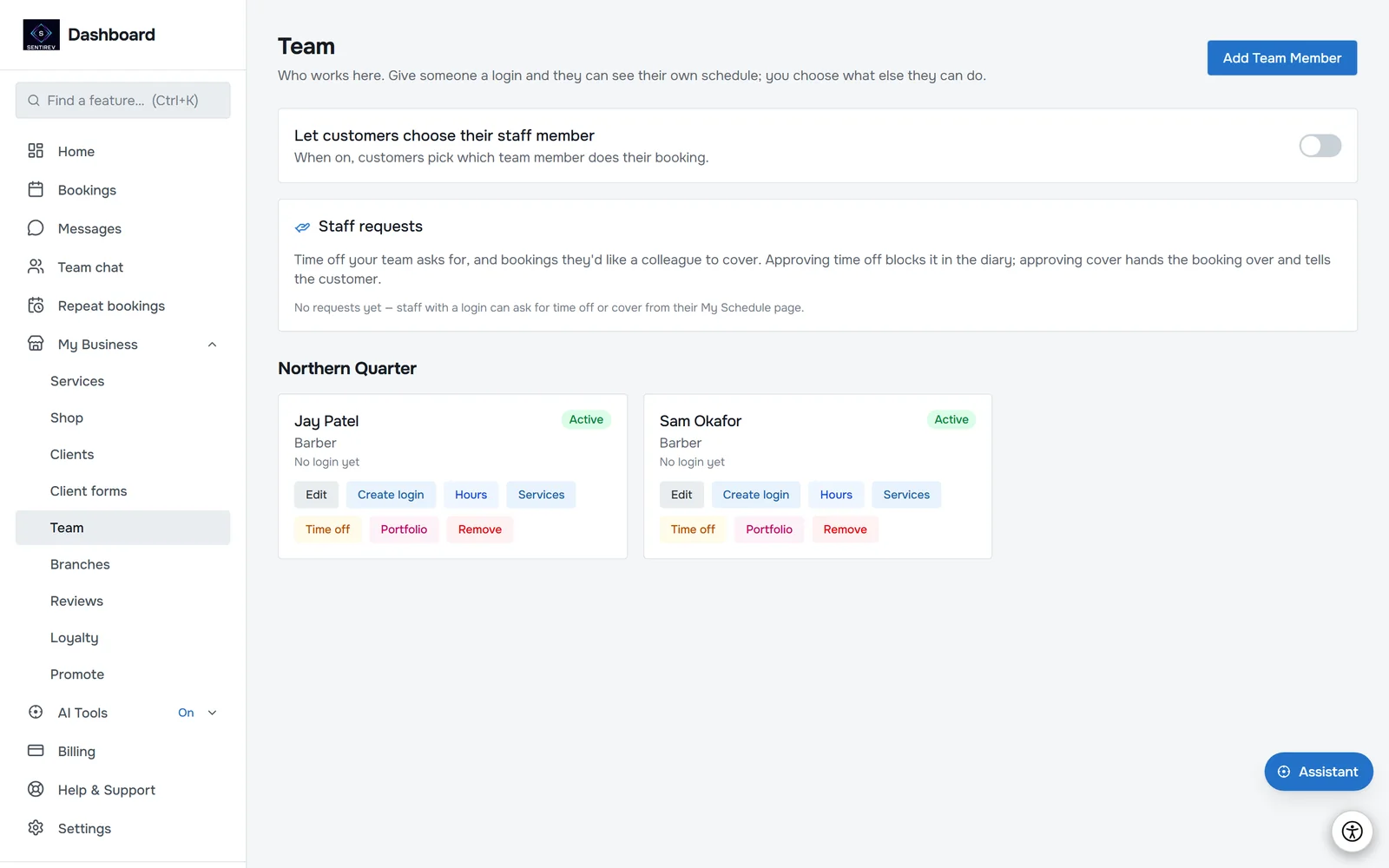Staff accounts and permissions in SENTIREV